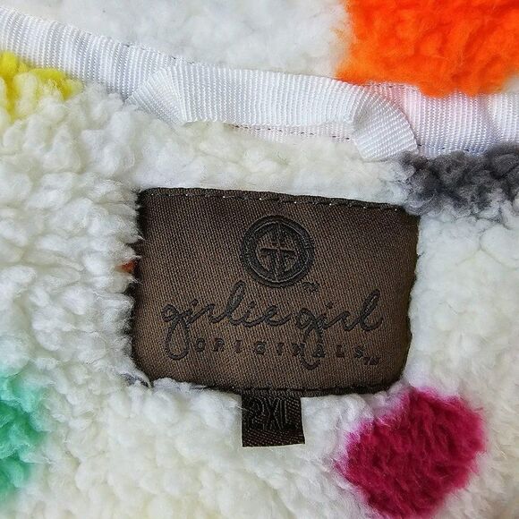 Girlie Girl CC Sherpa Pullover Jacket 1/4 Zip Up White Polka Dot Size 2XL - Picture 8 of 8